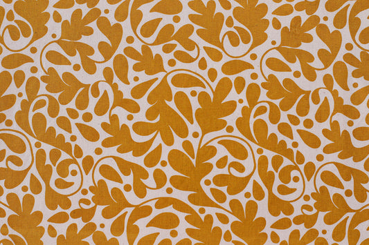 Oak Leaves Textile - Yellow - Organic White