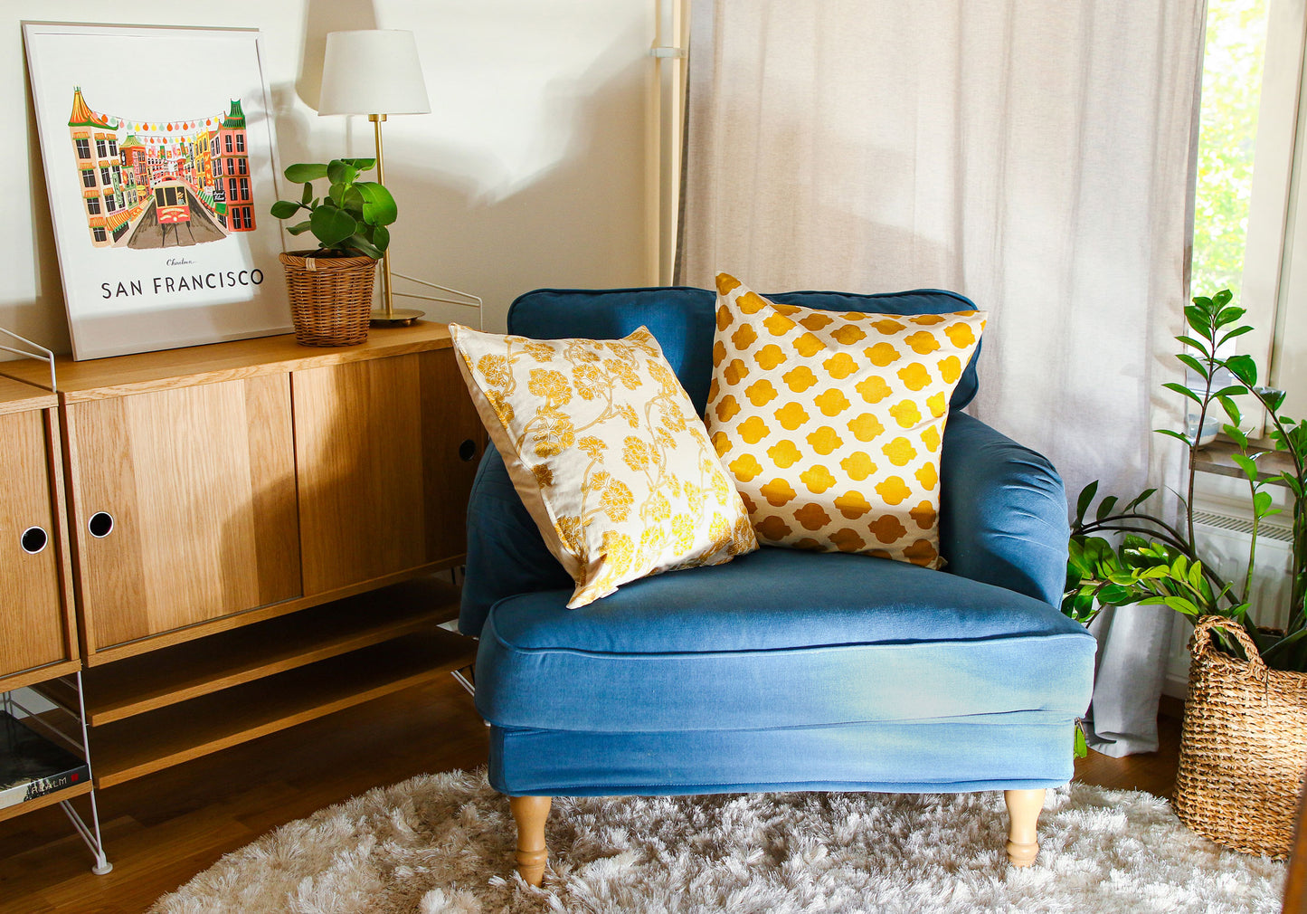 Forest Trail Cushion Cover 5 pcs Set - Yellow - Organic White