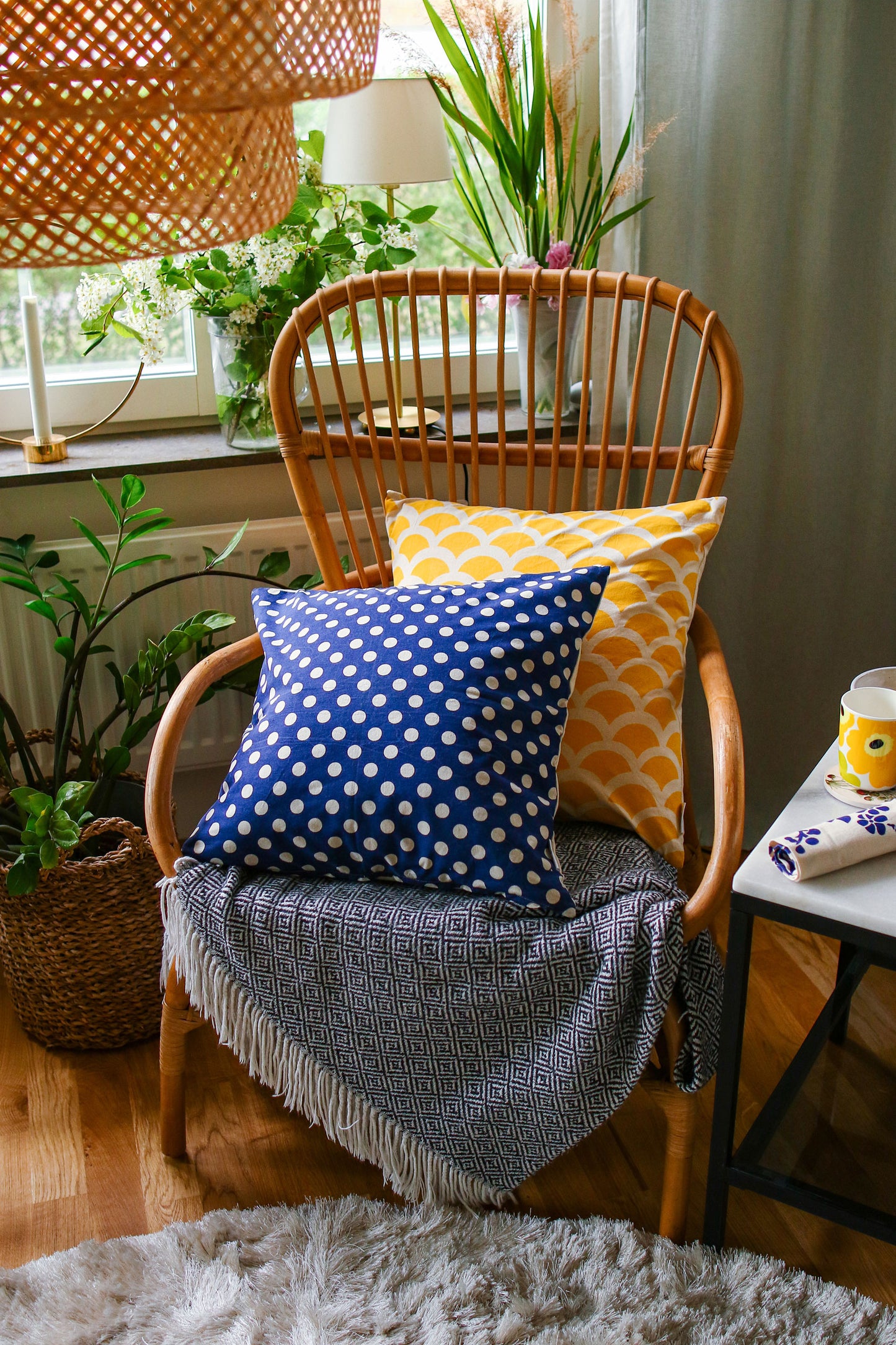 Drops Cushion Cover - Navy Blue - Organic White