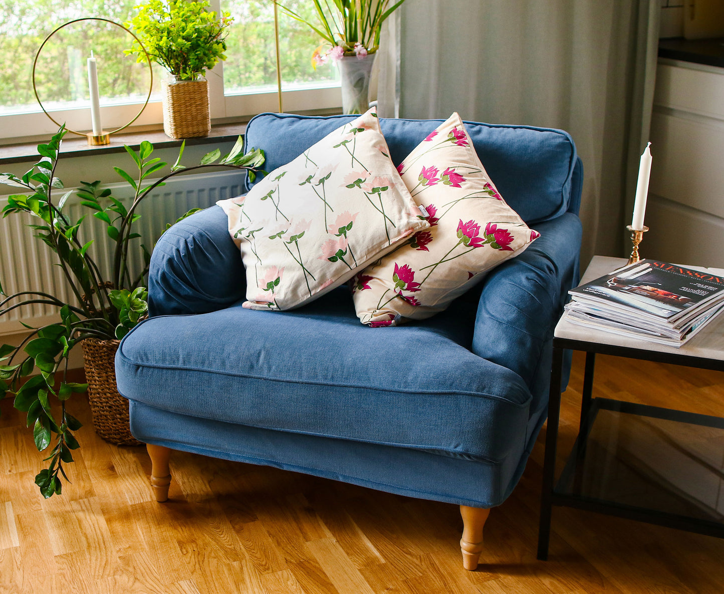 Lotus flower Cushion Cover - Pink - Organic White