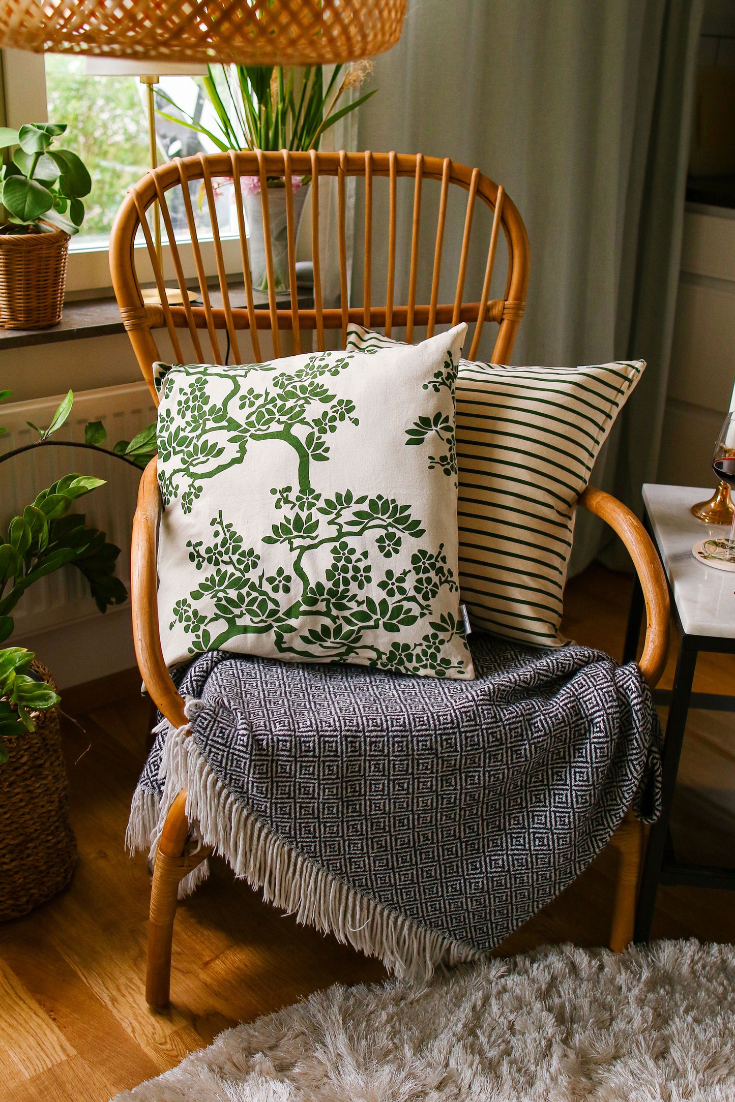 Tree Branches Cushion Cover - Dark Green - Organic White