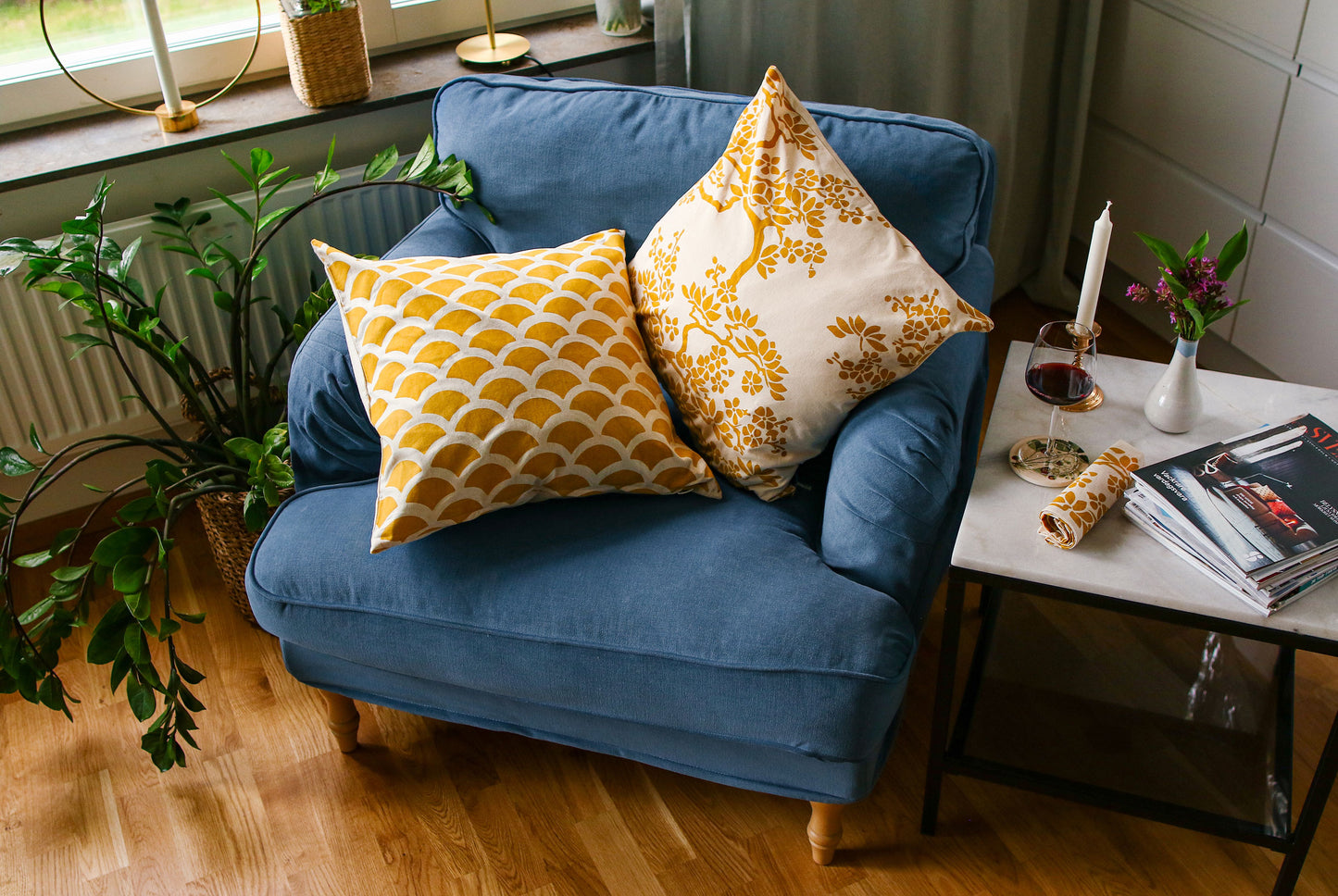 Tree Branches Cushion Cover - Yellow - Organic White