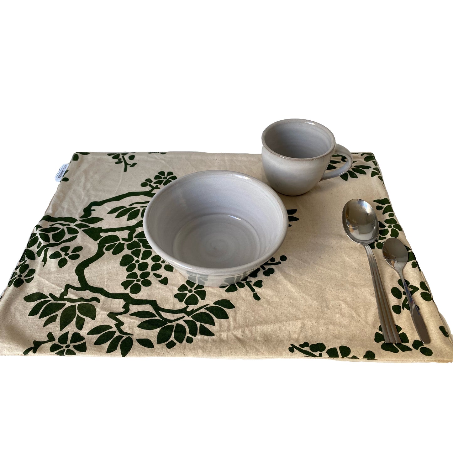 Tree Branches Place Mat - Dark Green - Organic White