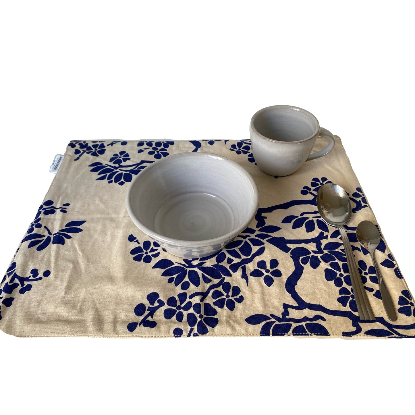 Tree Branches Place Mat - Navy Blue - Organic White