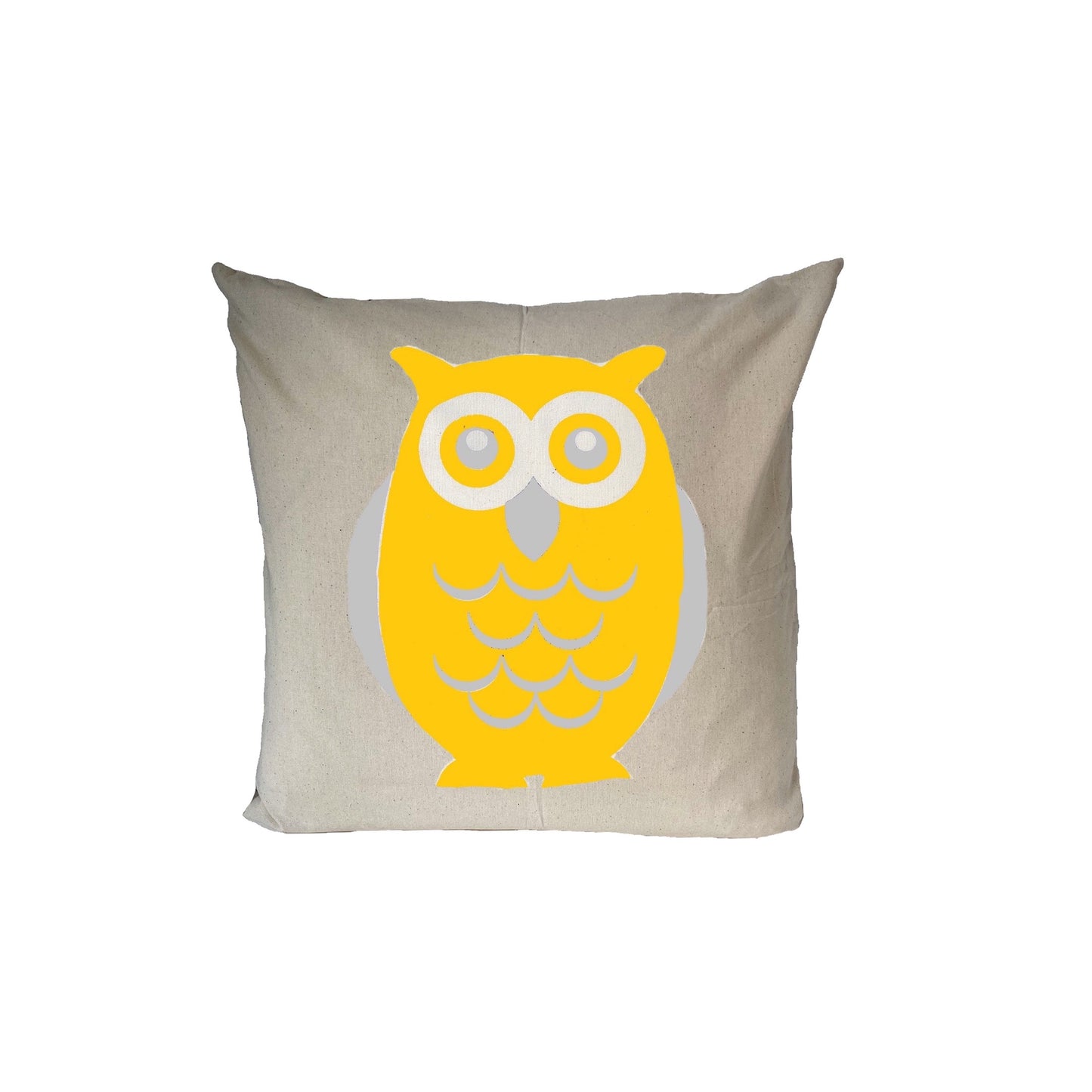 Smart Owl Cushion Cover - Yellow/Grey - Organic White