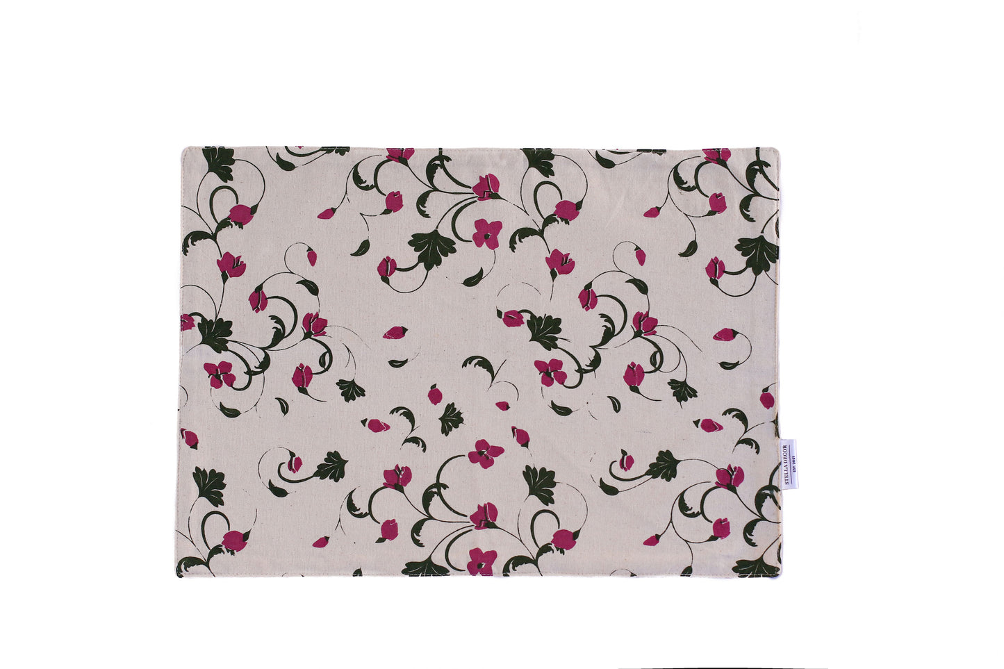 Flower Place Mat - Dark Green/Magenta - Organic White