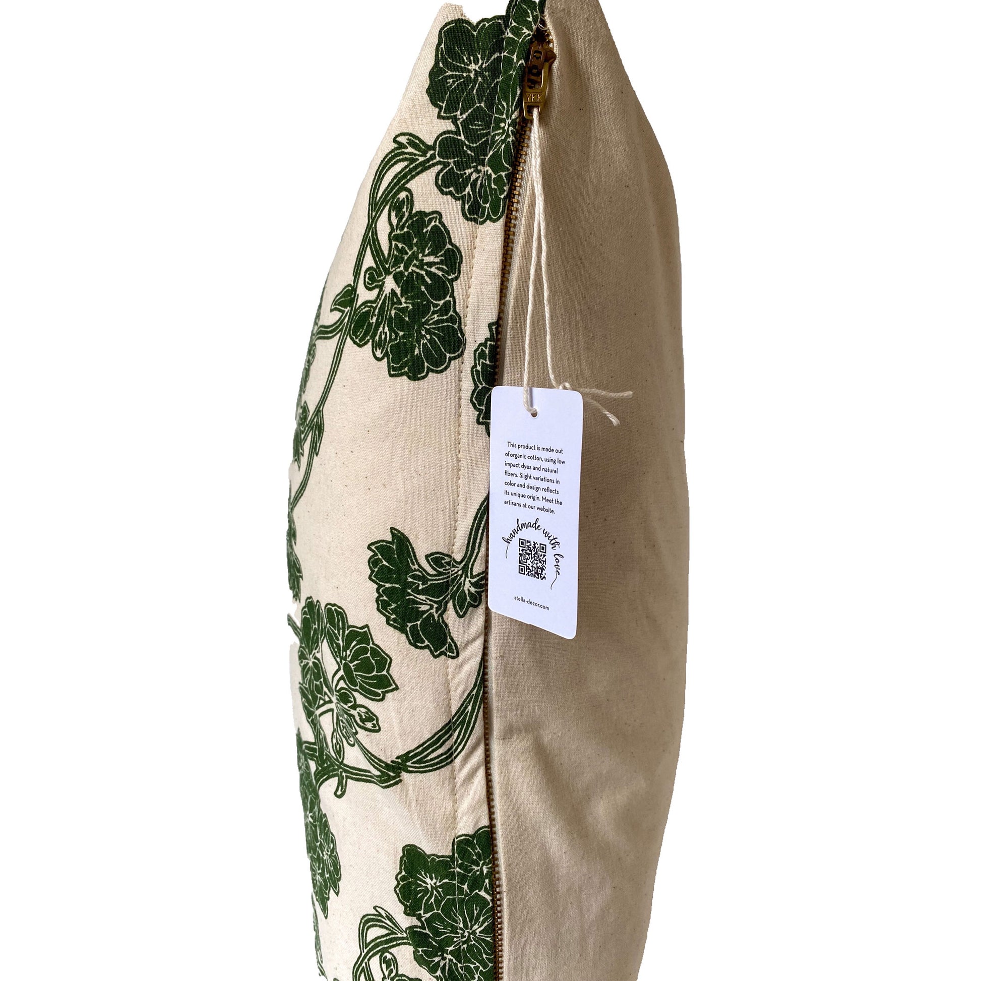 Stella Decor cushion cover side design of cherry blossom in size 50x50 cm in color dark green white