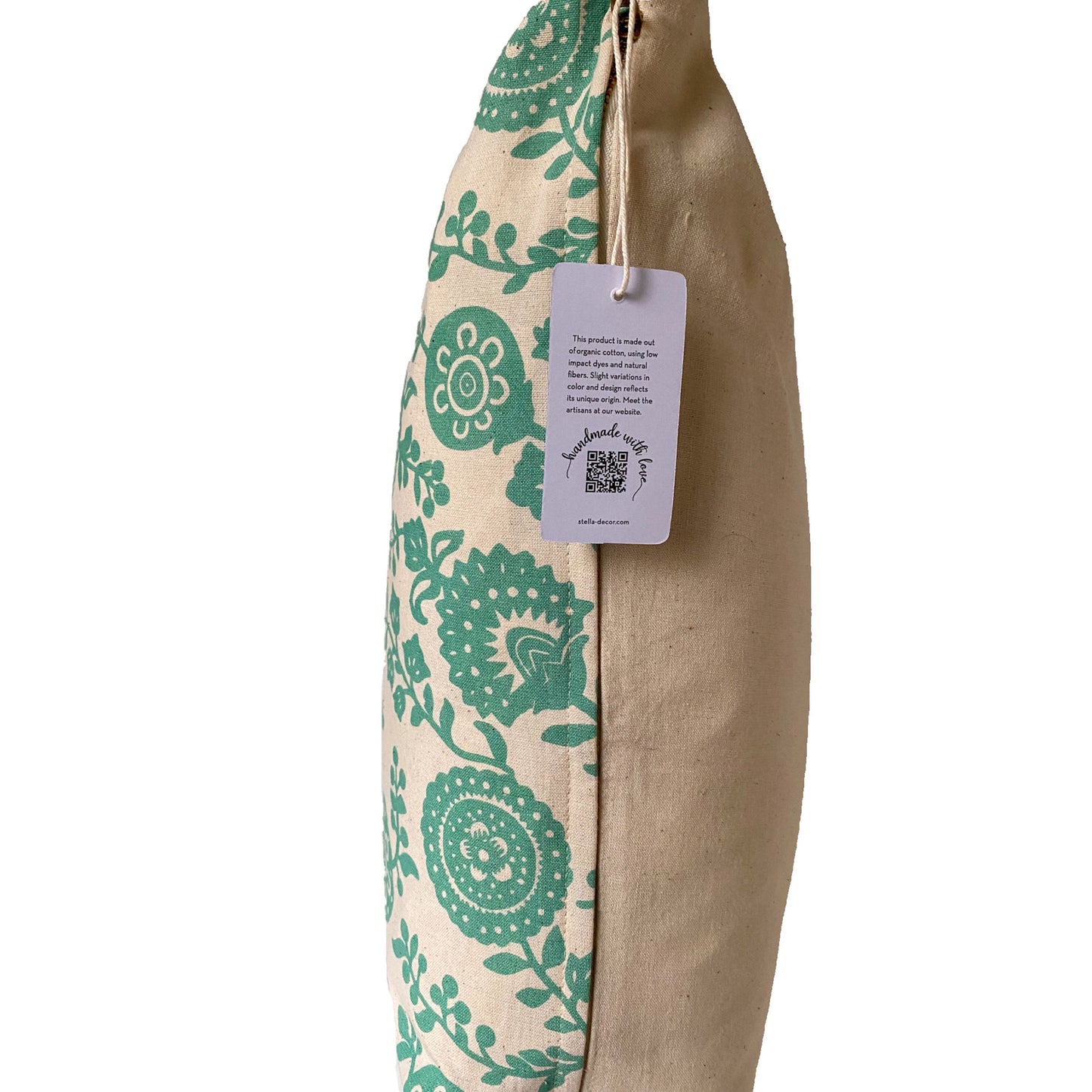 Stella Decor cushion cover side design of chrysanthemum flower in size 50x50 cm in color turquoise