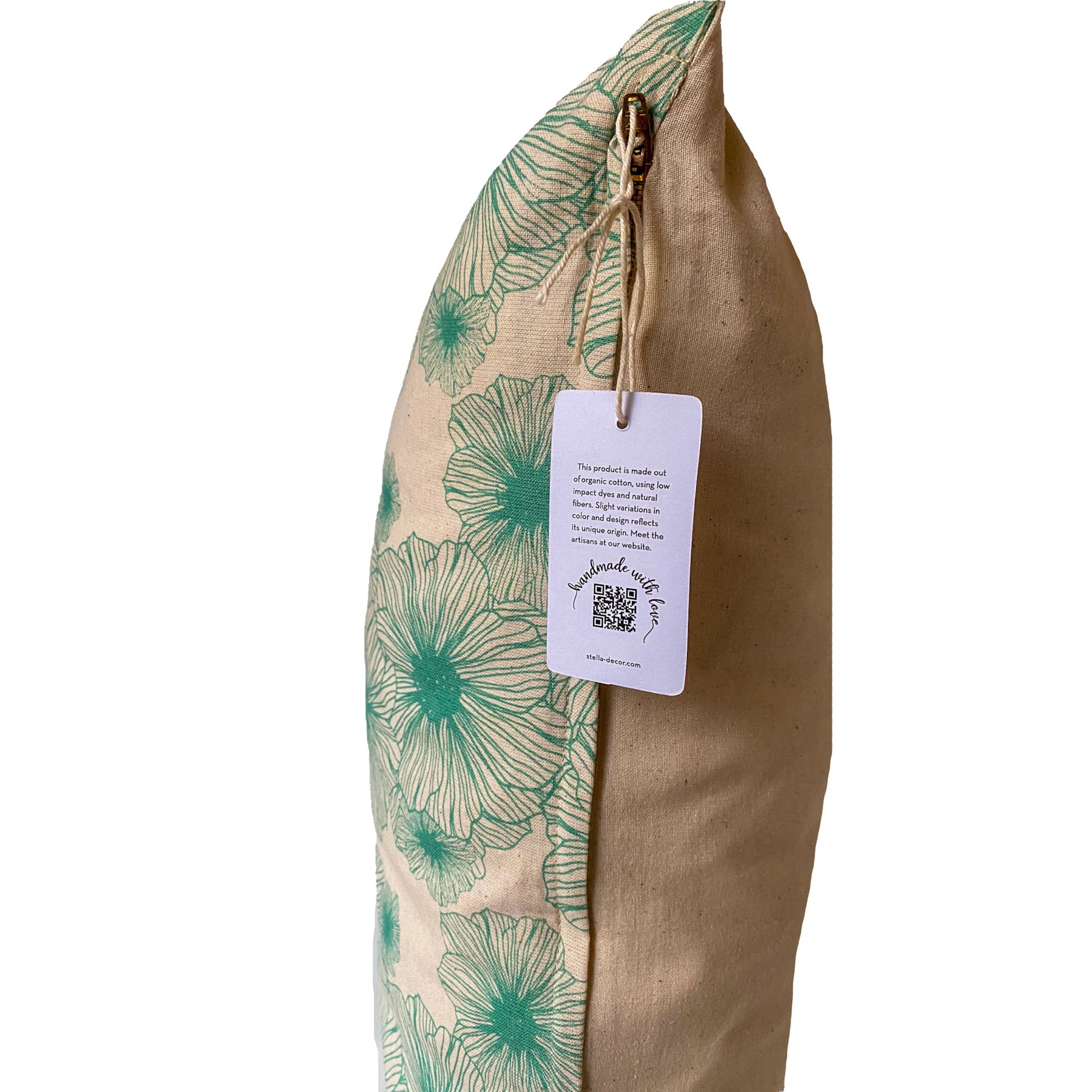 Stella Decor cushion cover side with design poppy flower in size 50x50 cm in color turquoise