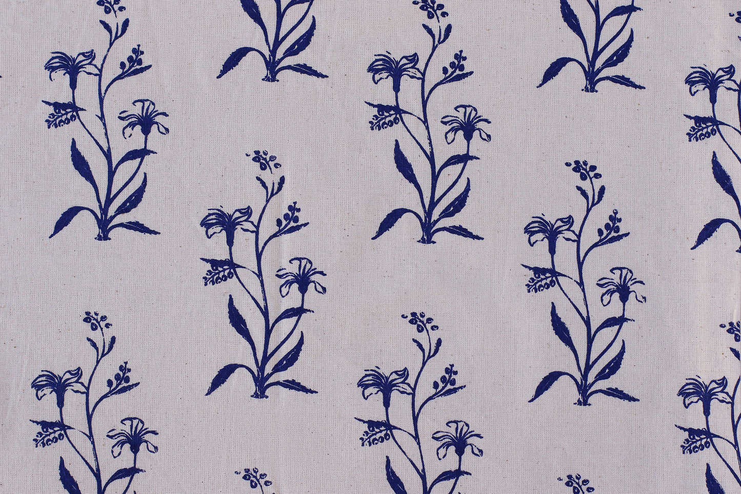 Lily Flower Textile - Navy Blue - Organic White