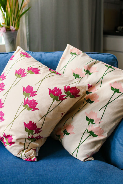 Lotus flower Cushion Cover - Pink - Organic White