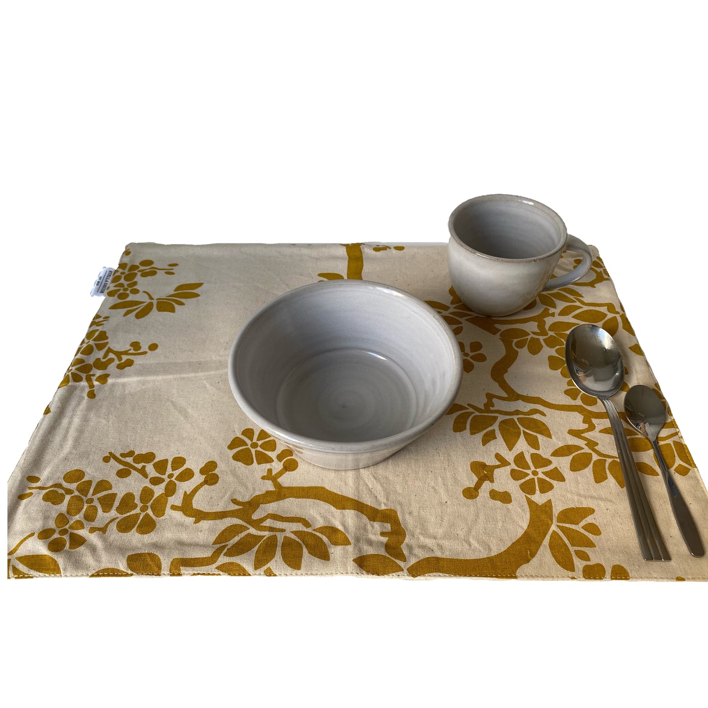 Tree Branches Place Mat - Yellow - Organic White