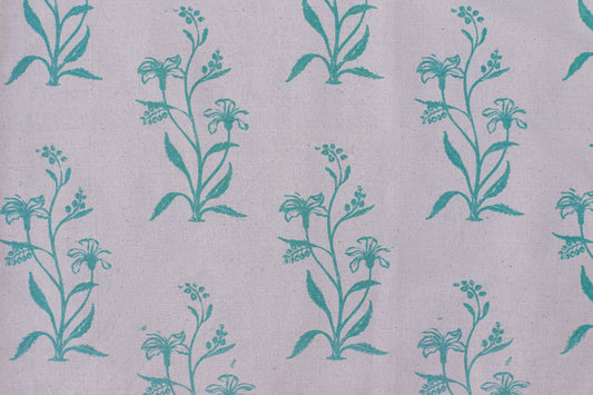 Lily Flower Textile - Turquoise - Organic White