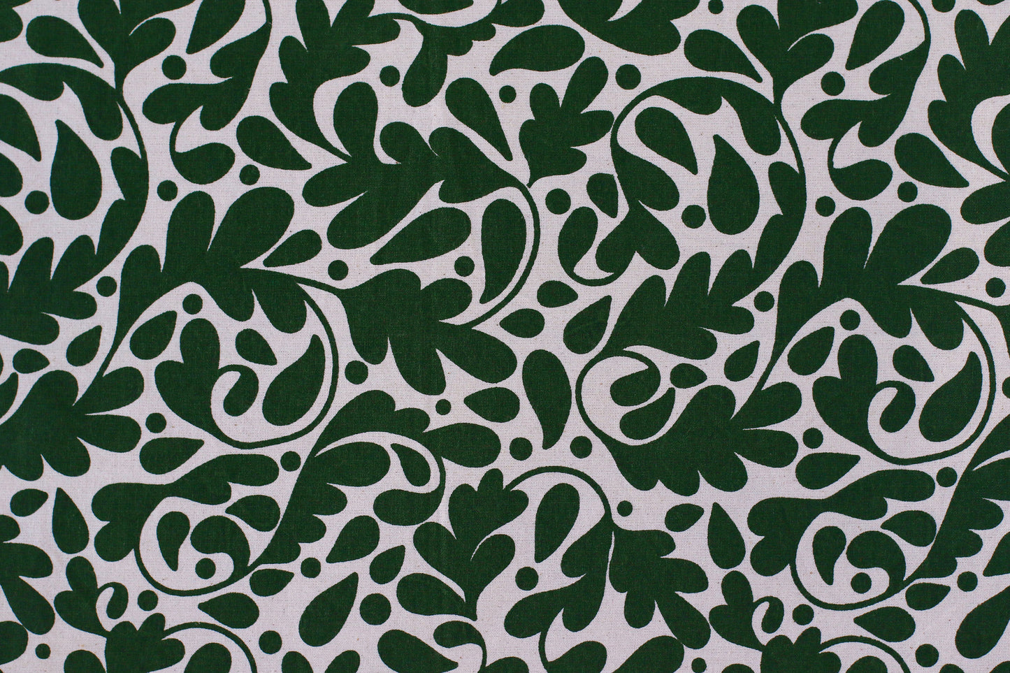 Oak leaves Textile - Dark Green - Organic White