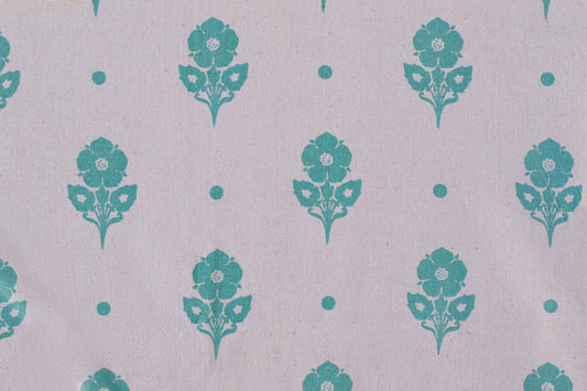 Periwinkle Flower Textile - Turkos - Ekologisk Vit 