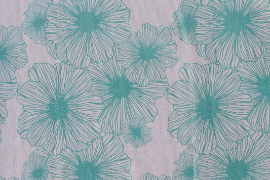 Poppy Flower Textile - Turquoise - Organic White