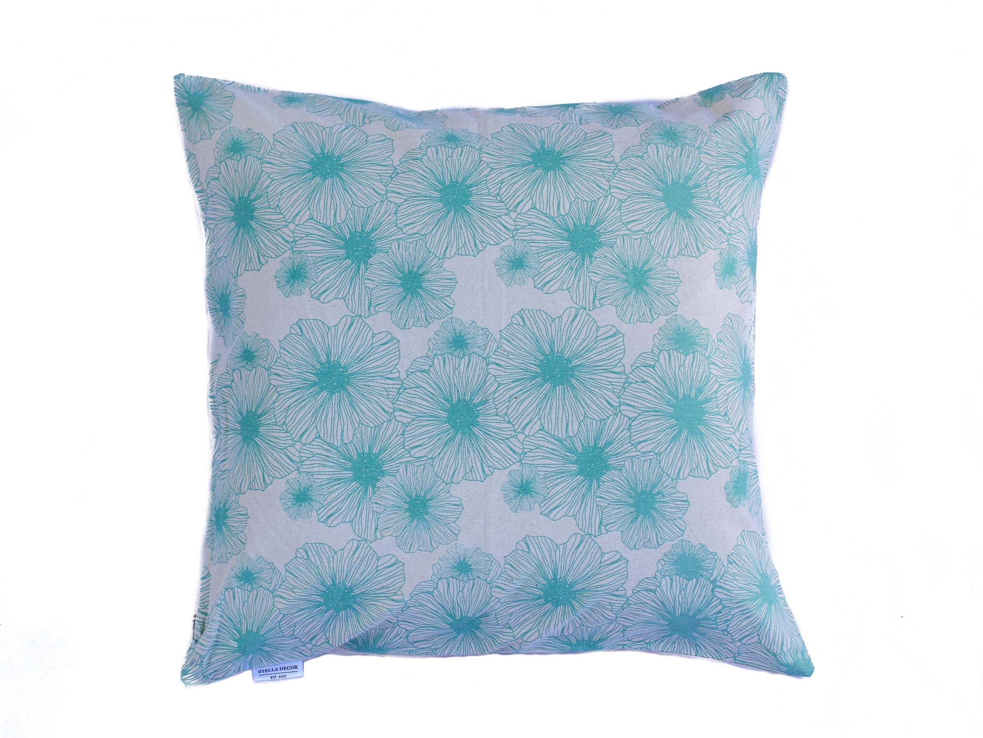 Stella Decor cushion cover with design poppy flower in size 50x50 cm in color turquoise