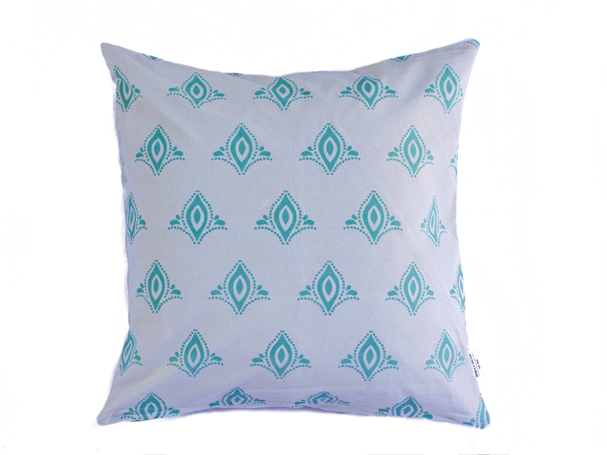 stella decor cushion cover in design spathiphyllum flower in color turquoise white